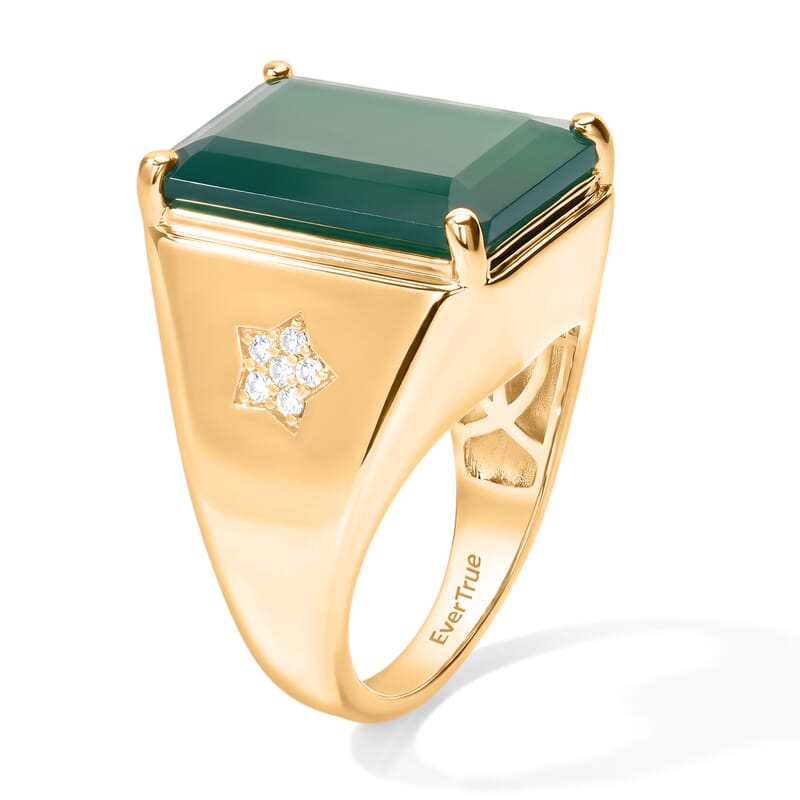 EverTrue Verde Onyx and White Zircon 13.40 ctw Men's Ring in 18K YG Plated (Size 9.0)