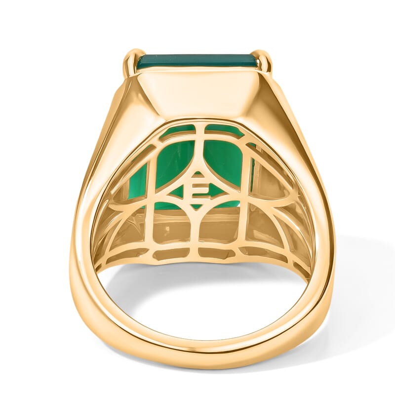 EverTrue Verde Onyx and White Zircon 13.40 ctw Men's Ring in 18K YG Plated (Size 9.0)