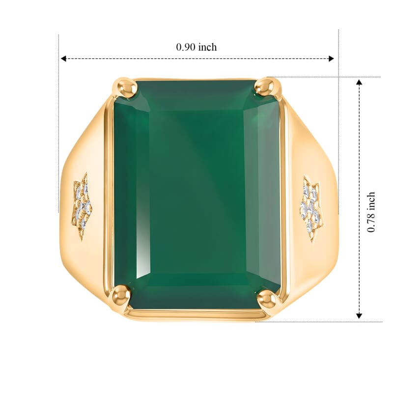 EverTrue Verde Onyx and White Zircon 13.40 ctw Men's Ring in 18K YG Plated (Size 9.0)