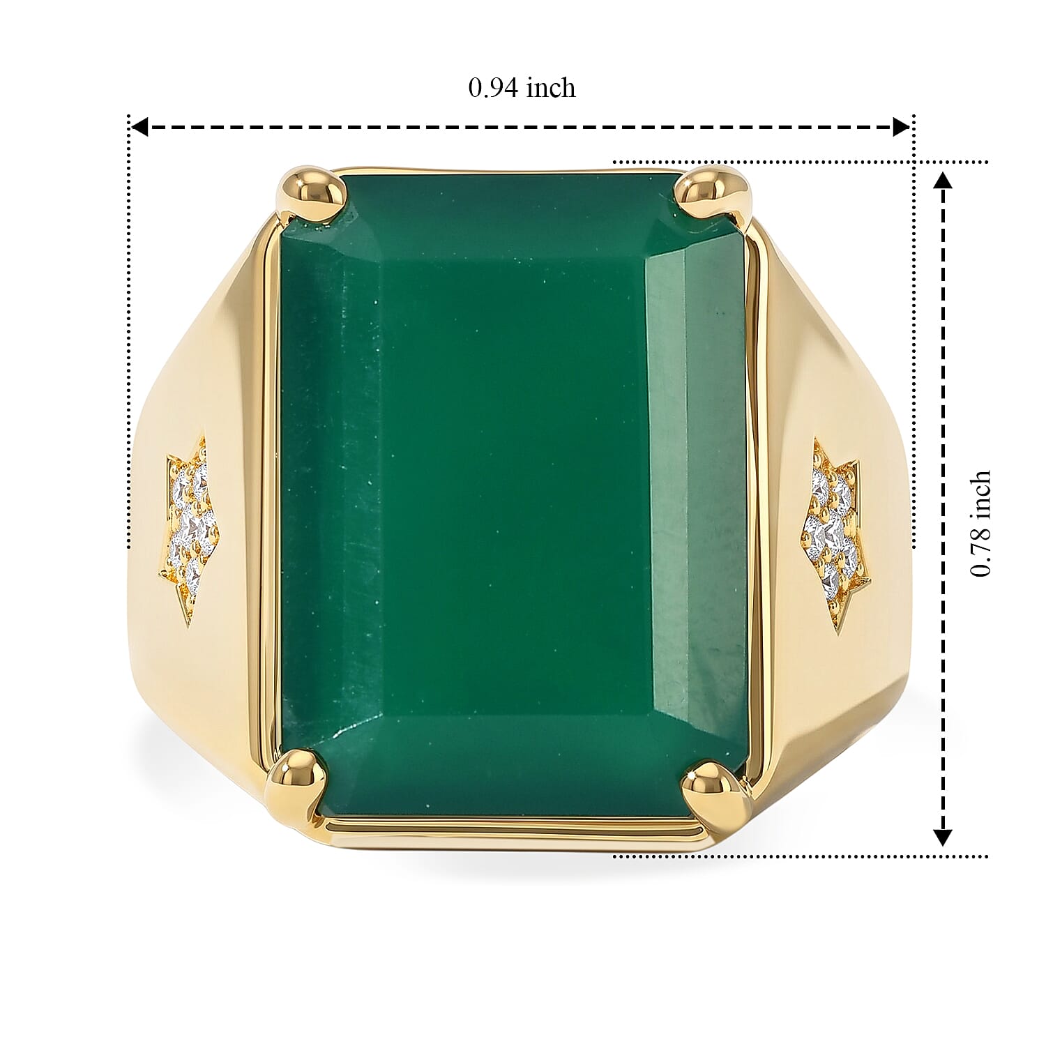 EverTrue Verde Onyx and White Zircon 13.40 ctw Men's Ring in 18K YG Plated (Size 9.0)