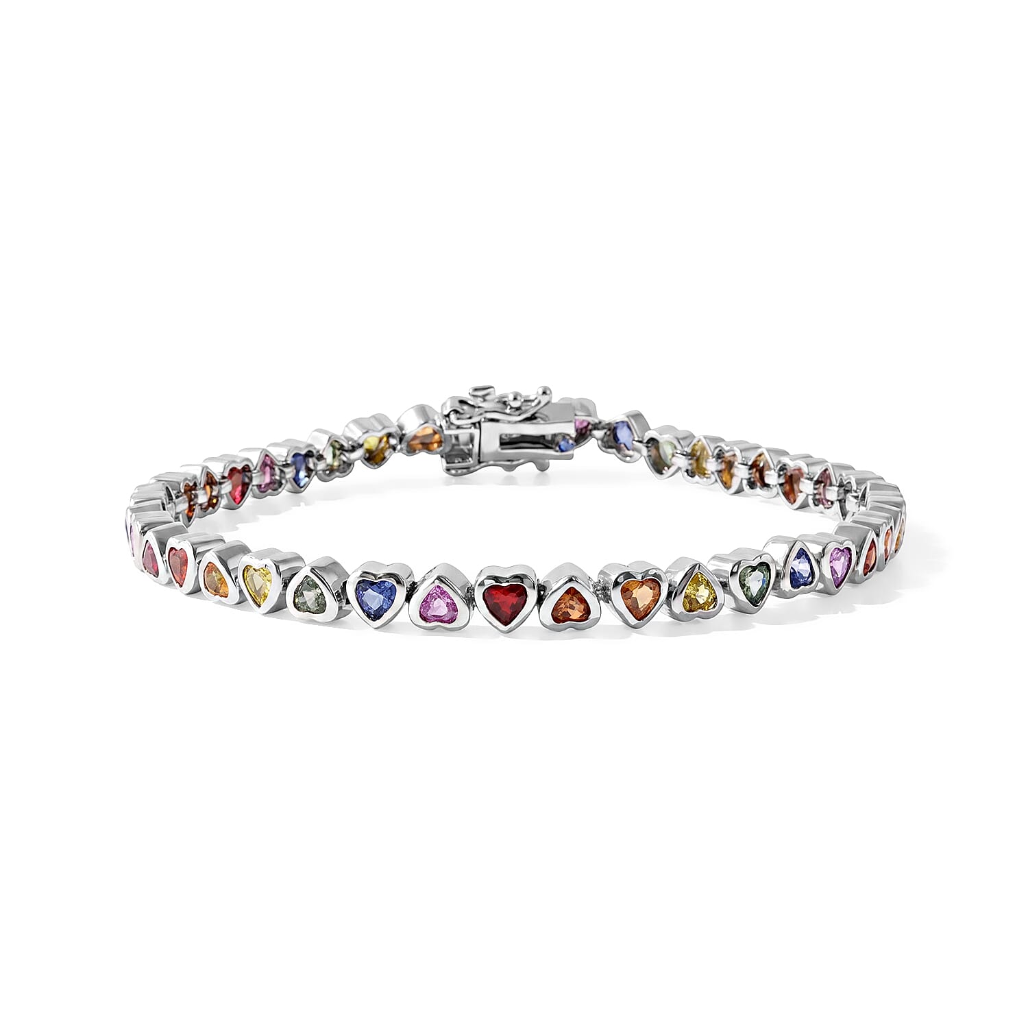 GP Premium Multi Sapphire 6.60 ctw Bracelet in Rhodium Over Sterling Silver (7.25 In)