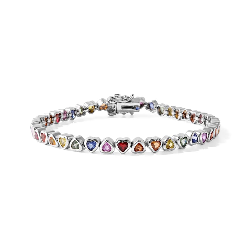 GP Premium Multi Sapphire 6.60 ctw Bracelet in Rhodium Over Sterling Silver (7.25 In)