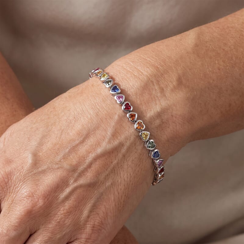 GP Premium Multi Sapphire 6.60 ctw Bracelet in Rhodium Over Sterling Silver (7.25 In)