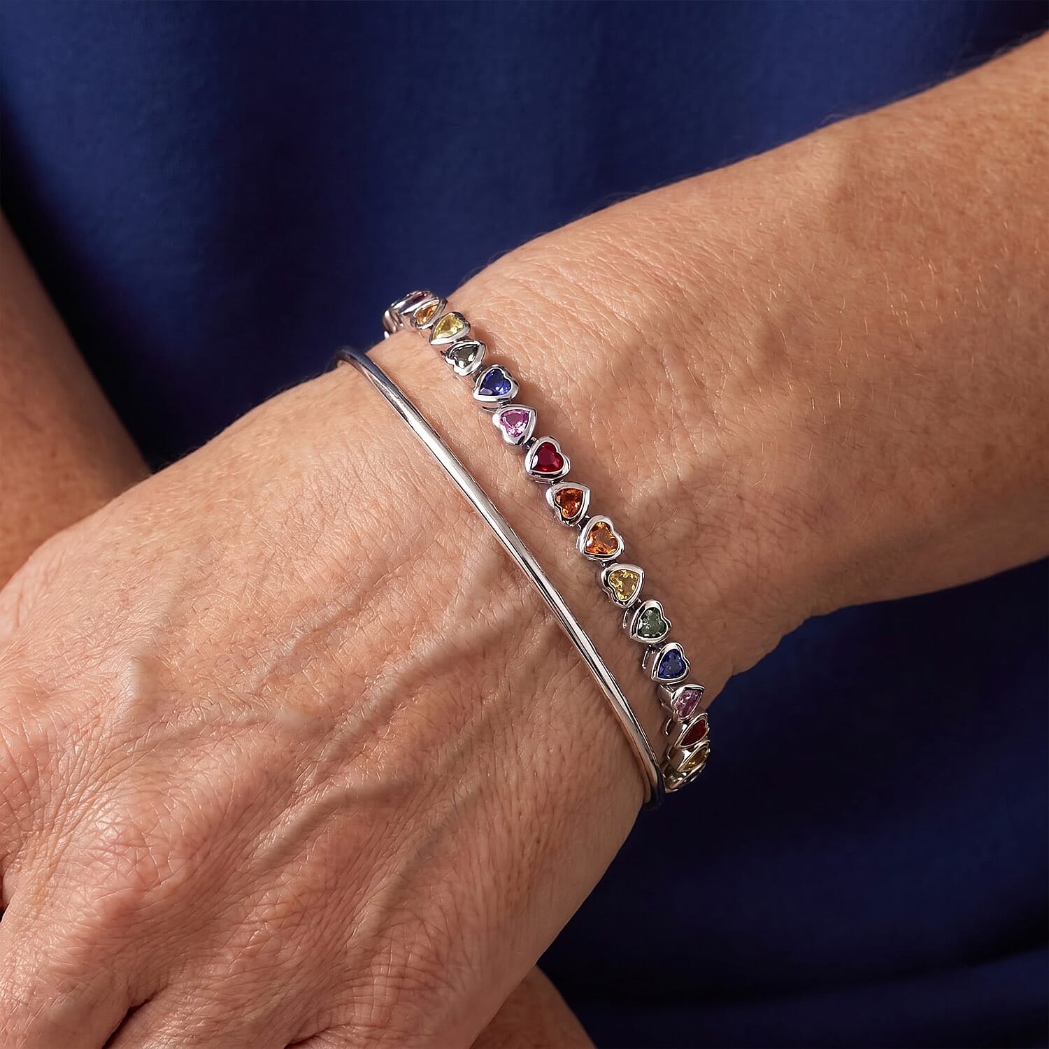 GP Premium Multi Sapphire 6.60 ctw Bracelet in Rhodium Over Sterling Silver (7.25 In)