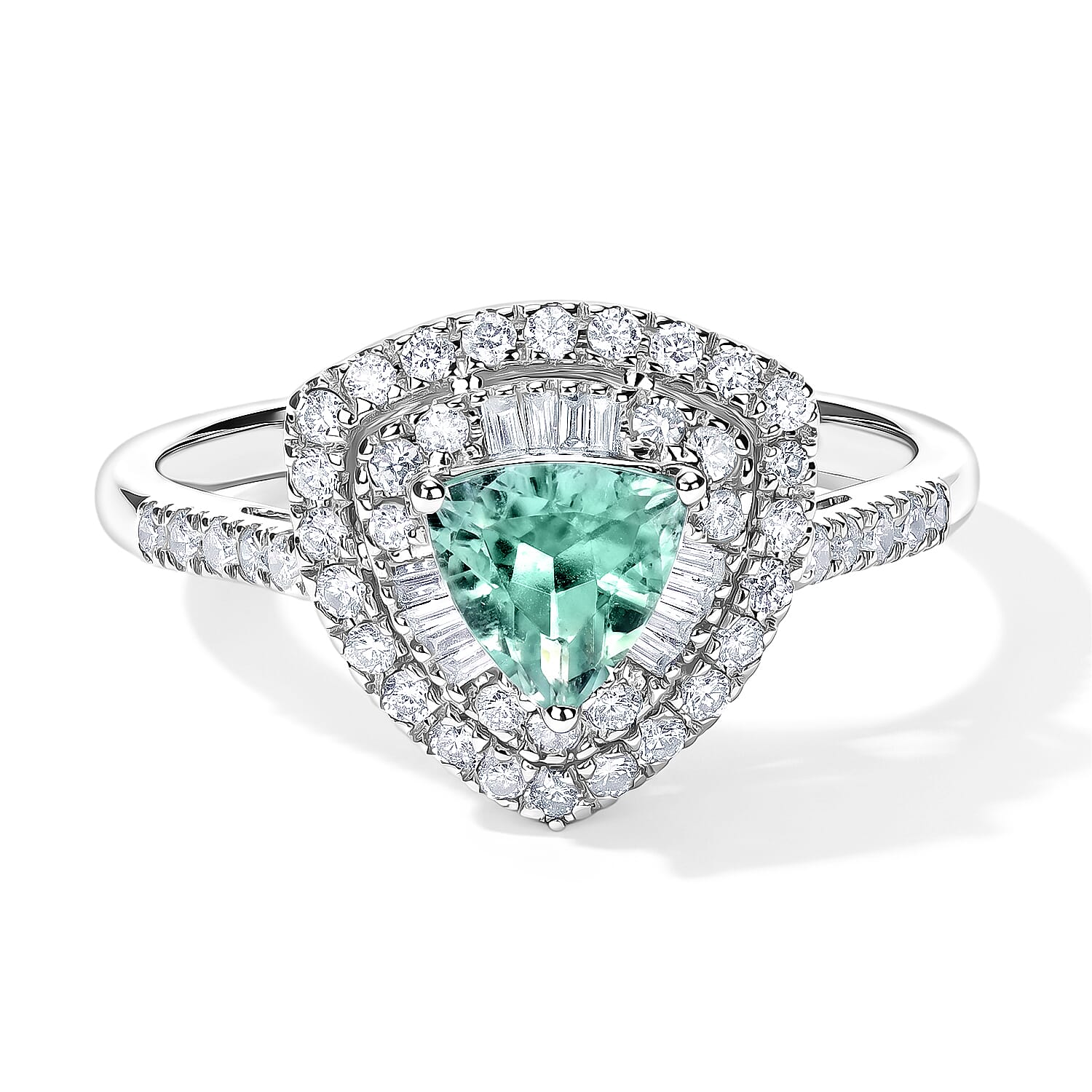 Certified and Appraised Luxoro 10K White Gold AAA Paraiba Tourmaline, Diamond (I2) (0.55 cts) Ring (Size 5.0) 1.00 ctw