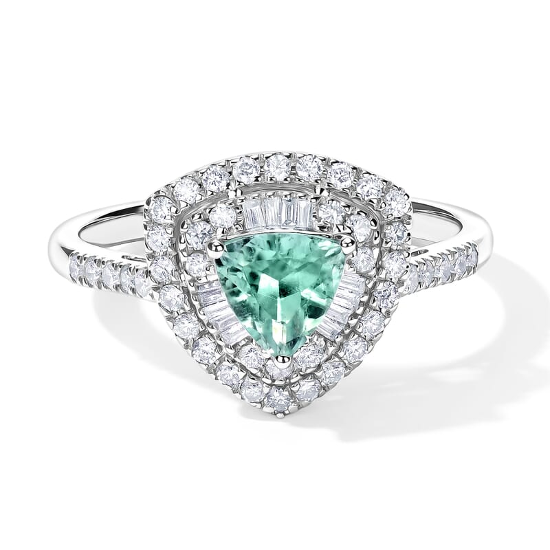 Certified and Appraised Luxoro 10K White Gold AAA Paraiba Tourmaline, Diamond (I2) (0.55 cts) Ring (Size 5.0) 1.00 ctw