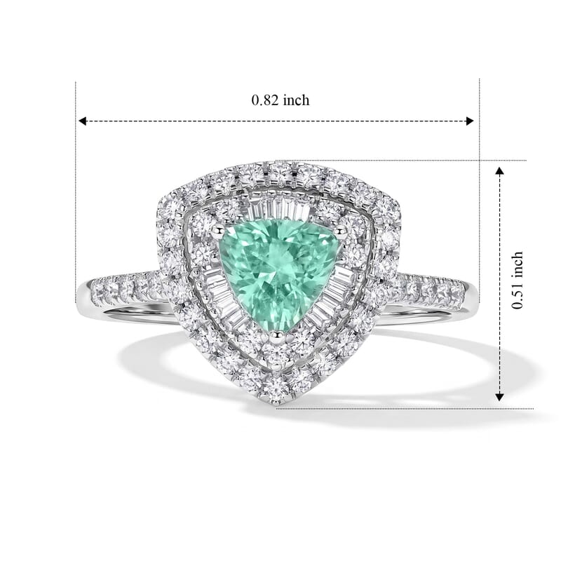 Certified and Appraised Luxoro 10K White Gold AAA Paraiba Tourmaline, Diamond (I2) (0.55 cts) Ring (Size 5.0) 1.00 ctw