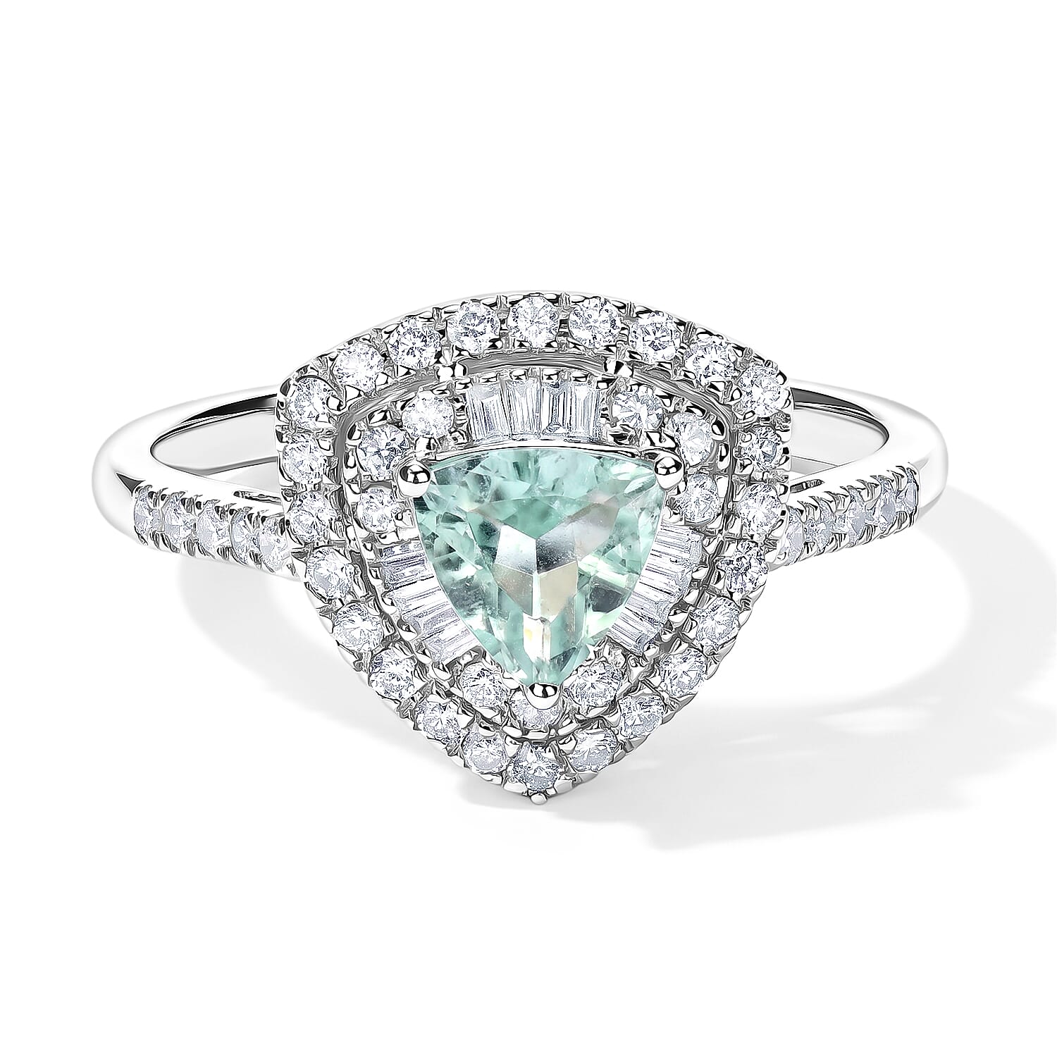 Certified and Appraised Luxoro 10K White Gold AAA Paraiba Tourmaline, Diamond (I2) (0.55 cts) Ring (Size 10.0) 1.00 ctw