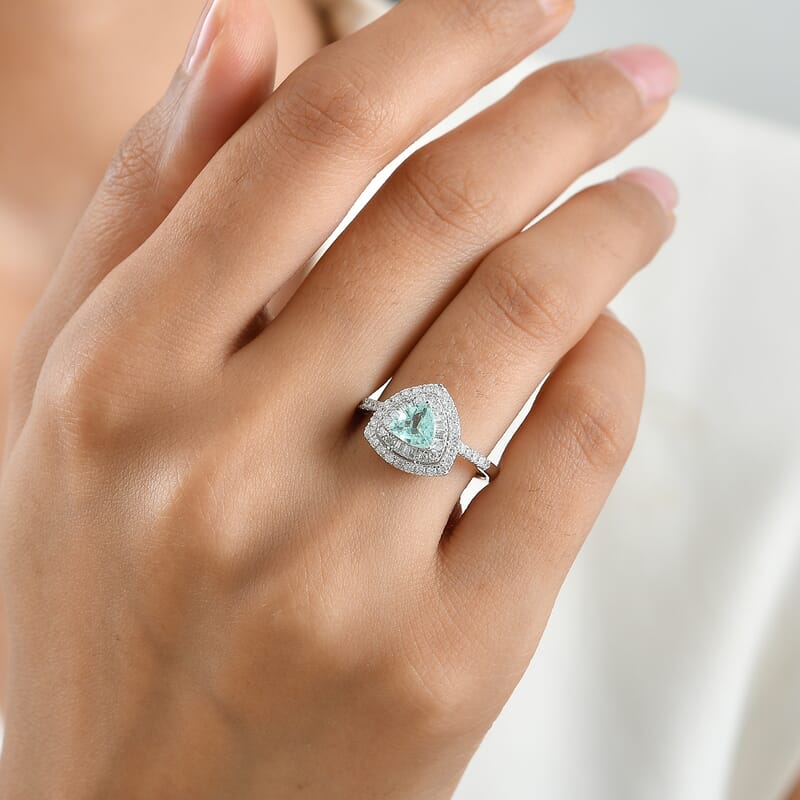 Certified and Appraised Luxoro AAA Paraiba Tourmaline and Diamond I2 1.00 ctw Ring in 10K White Gold (Size 6.0)