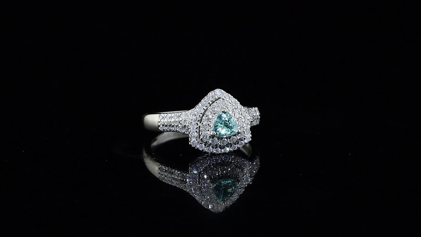Certified and Appraised Luxoro 10K White Gold AAA Paraiba Tourmaline, Diamond (I2) (0.55 cts) Ring (Size 10.0) 1.00 ctw