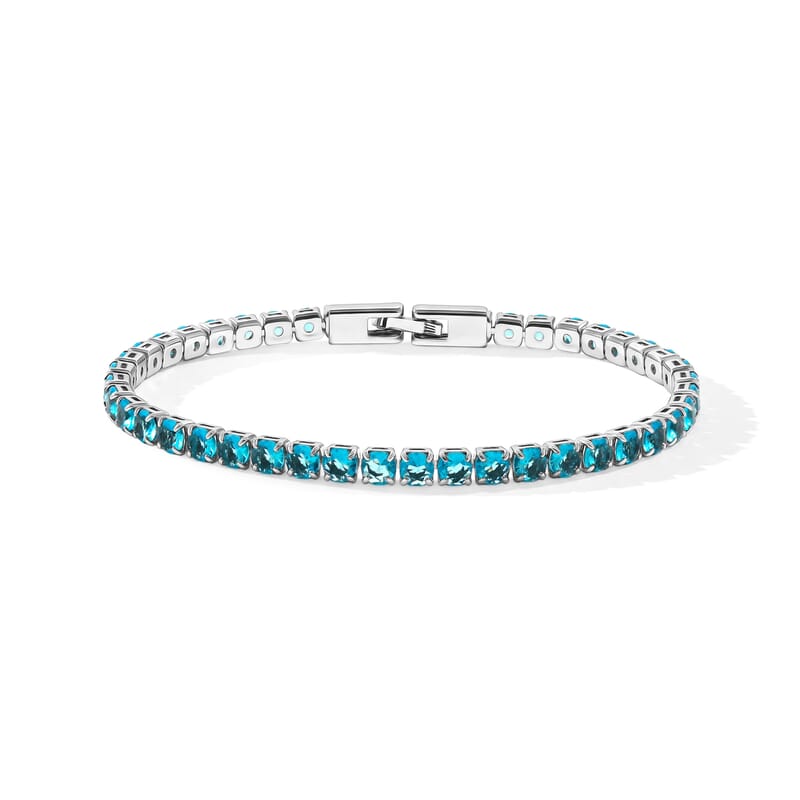 Simulated Aquamarine Diamond Tennis Bracelet in Silvertone (7.50 In)
