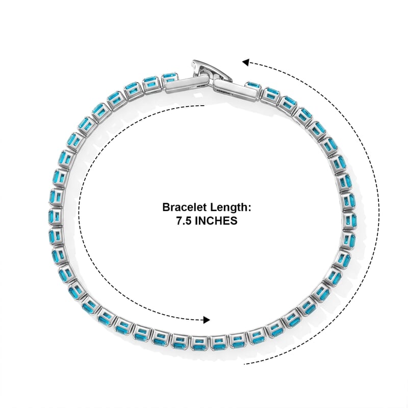 Simulated Aquamarine Diamond Tennis Bracelet in Silvertone (7.50 In)