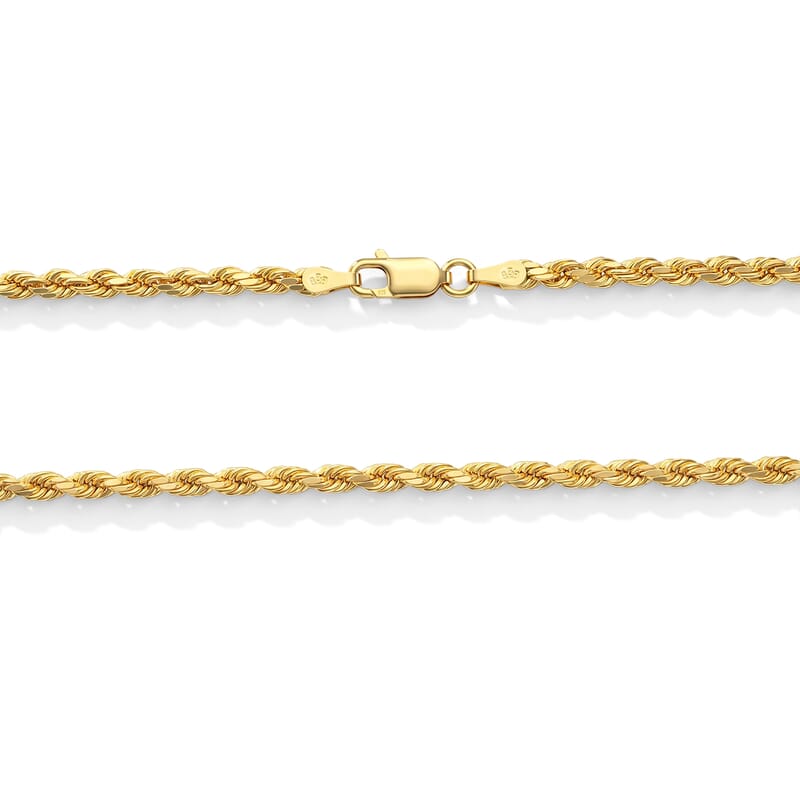 3mm Hollow Rope Necklace in 10K Yellow Gold 26 Inches 6.65 Grams
