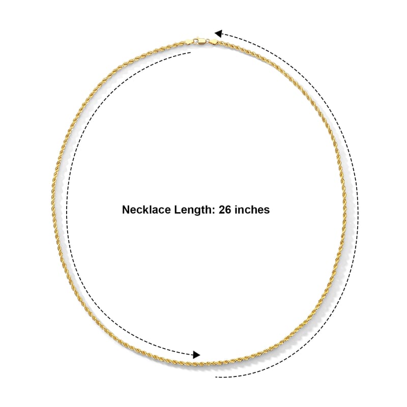 3mm Hollow Rope Necklace in 10K Yellow Gold 26 Inches 6.65 Grams