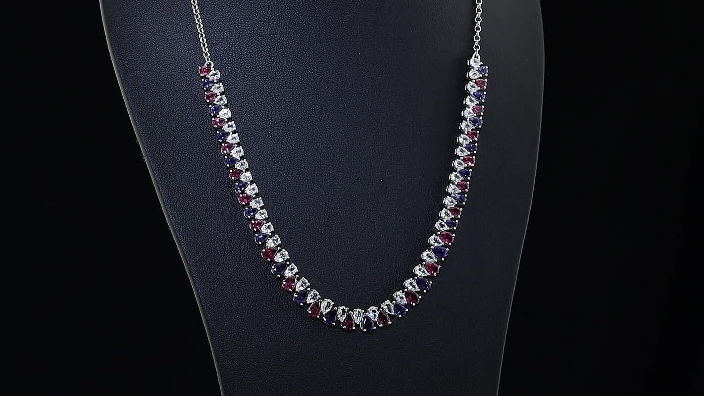 D''Joy Premium Orissa Rhodolite Garnet and Multi Gemstone Necklace in Rhodium Over Sterling Silver 18 Inches