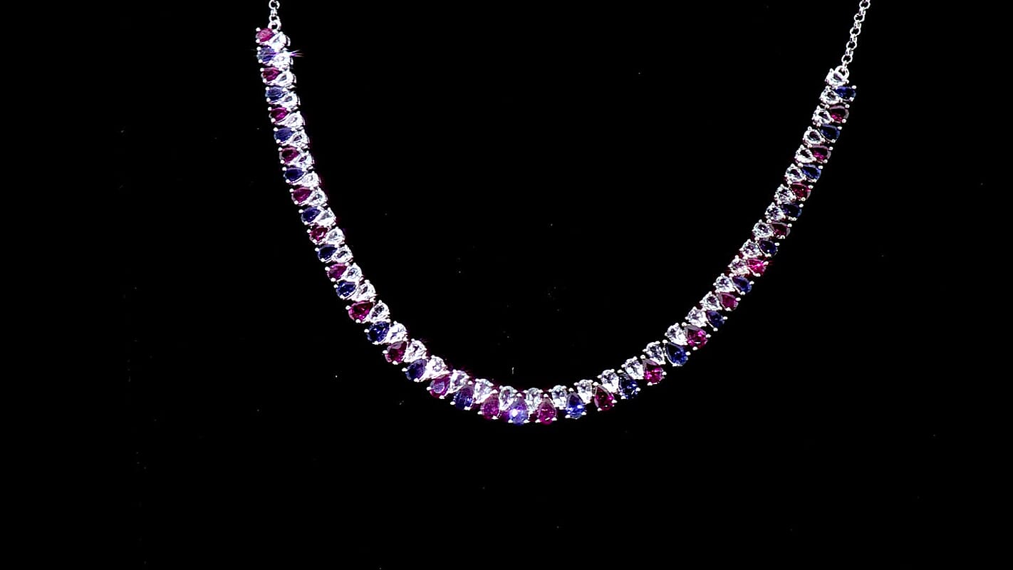 D''Joy Premium Orissa Rhodolite Garnet and Multi Gemstone Necklace in Rhodium Over Sterling Silver 18 Inches