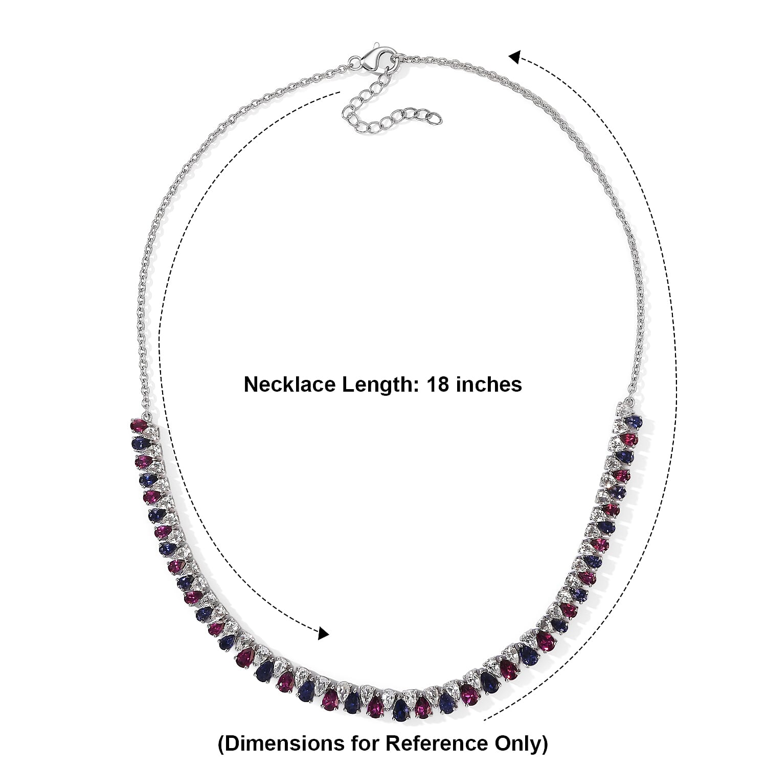D'Joy Multi Gemstone 22.60 ctw Tricolor Riviere Necklace (18 Inches) in Rhodium Over Sterling Silver