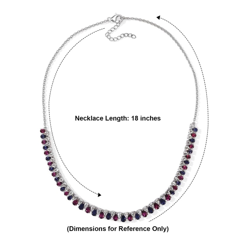 D'Joy Multi Gemstone 22.60 ctw Tricolor Riviere Necklace (18 Inches) in Rhodium Over Sterling Silver
