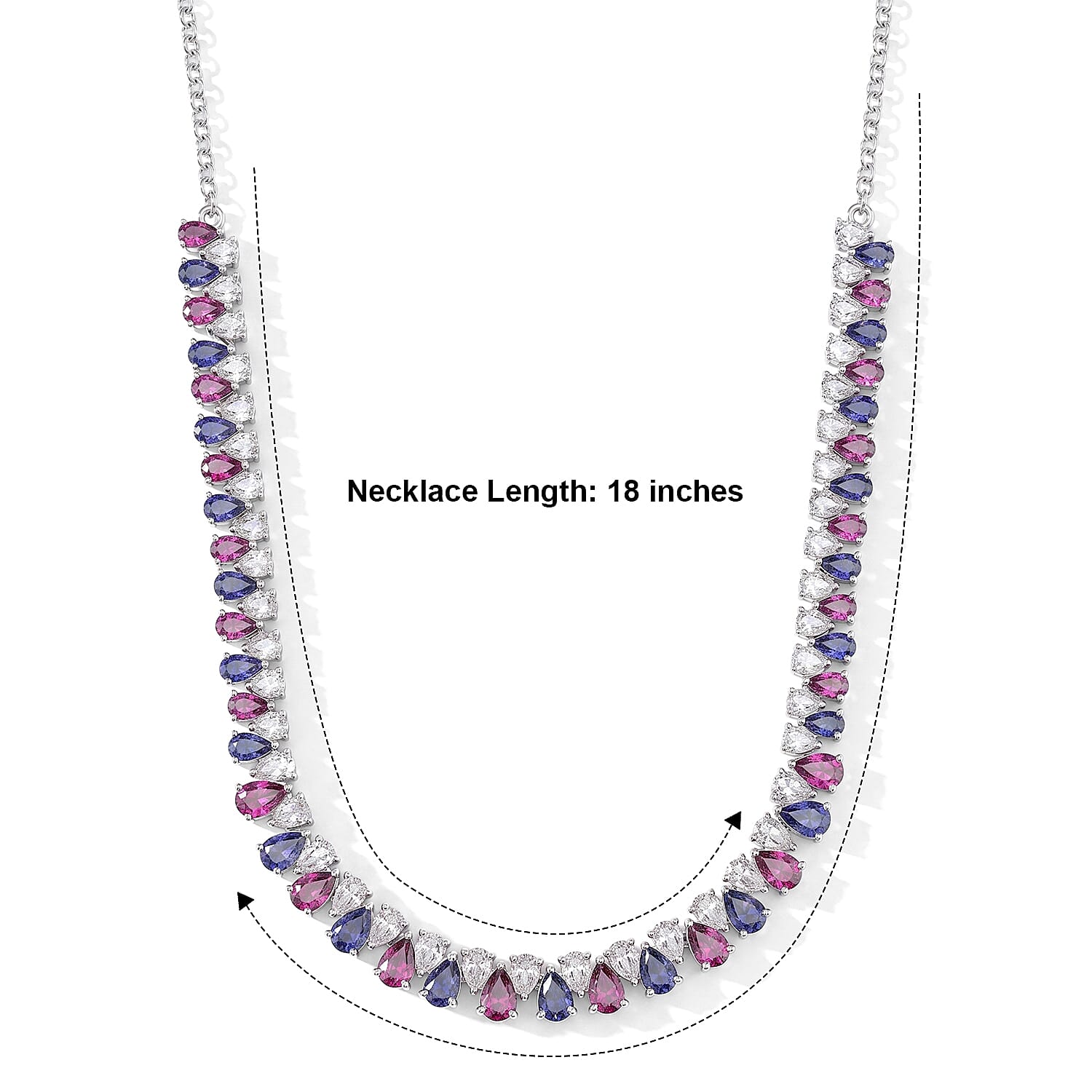 D'Joy Multi Gemstone 22.60 ctw Tricolor Riviere Necklace (18 Inches) in Rhodium Over Sterling Silver