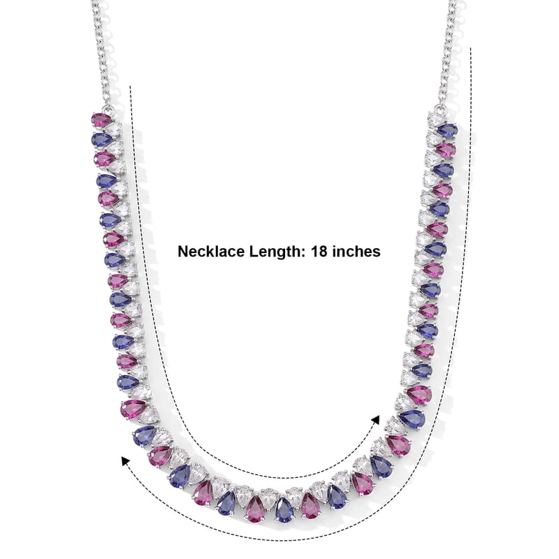 D'Joy Multi Gemstone 22.60 ctw Tricolor Riviere Necklace (18 Inches) in Rhodium Over Sterling Silver