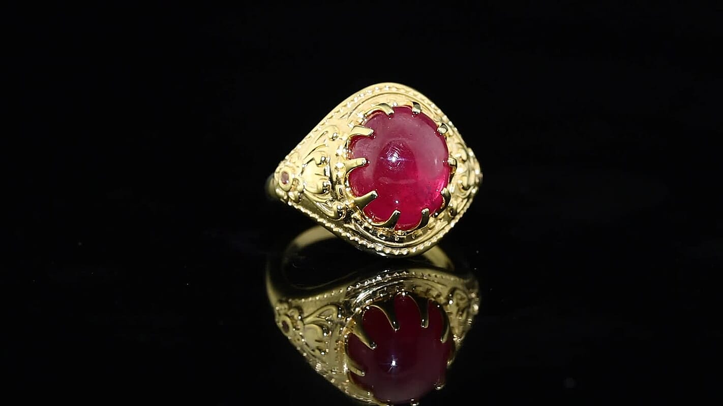 D''Joy Niassa Ruby (FF), Padparadscha Sapphire Ring in 18K Vermeil YG Over Sterling Silver (Size 10.0) 7.90 ctw