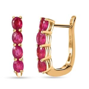 D'Joy Niassa Ruby (FF) 2.00 ctw Huggie Hoop Earrings in 14K Yellow Gold Over Sterling Silver
