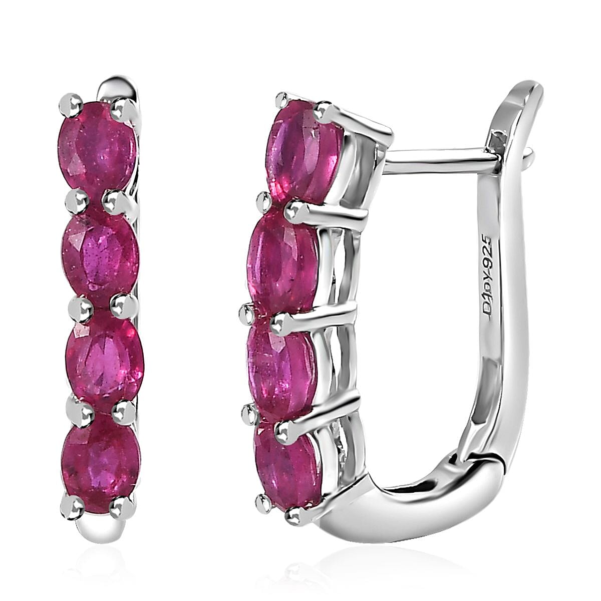 Niassa Ruby (FF) 2.15 ctw Earrings in Platinum Over Sterling Silver image number 0