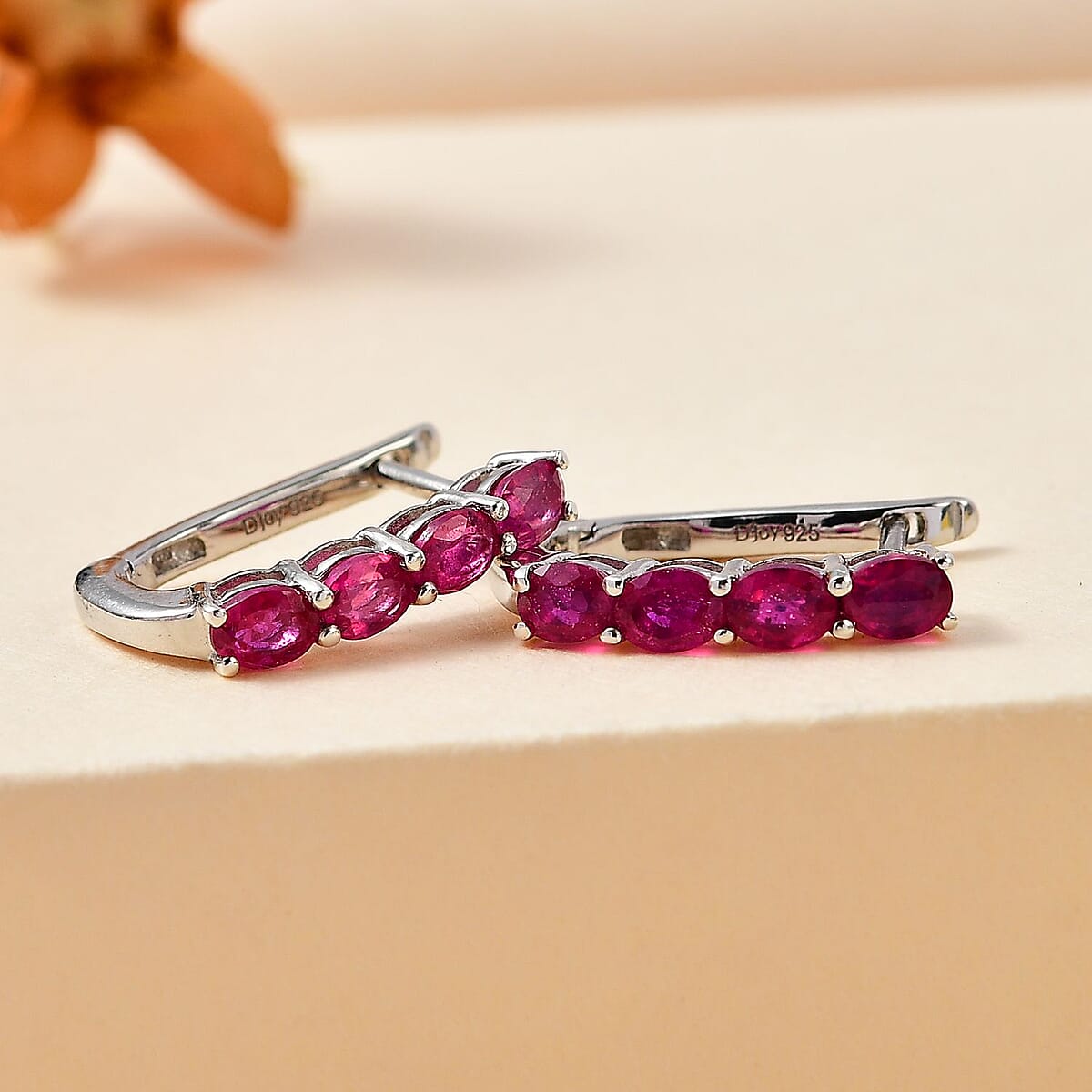 Niassa Ruby (FF) 2.15 ctw Earrings in Platinum Over Sterling Silver image number 1