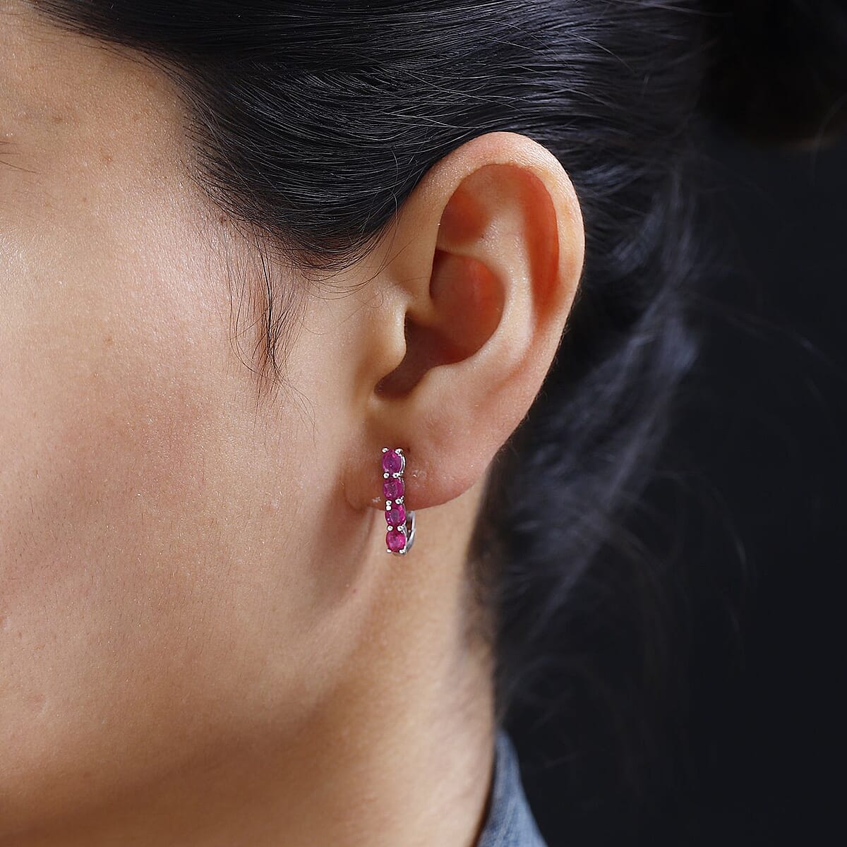 Niassa Ruby (FF) 2.15 ctw Earrings in Platinum Over Sterling Silver image number 2