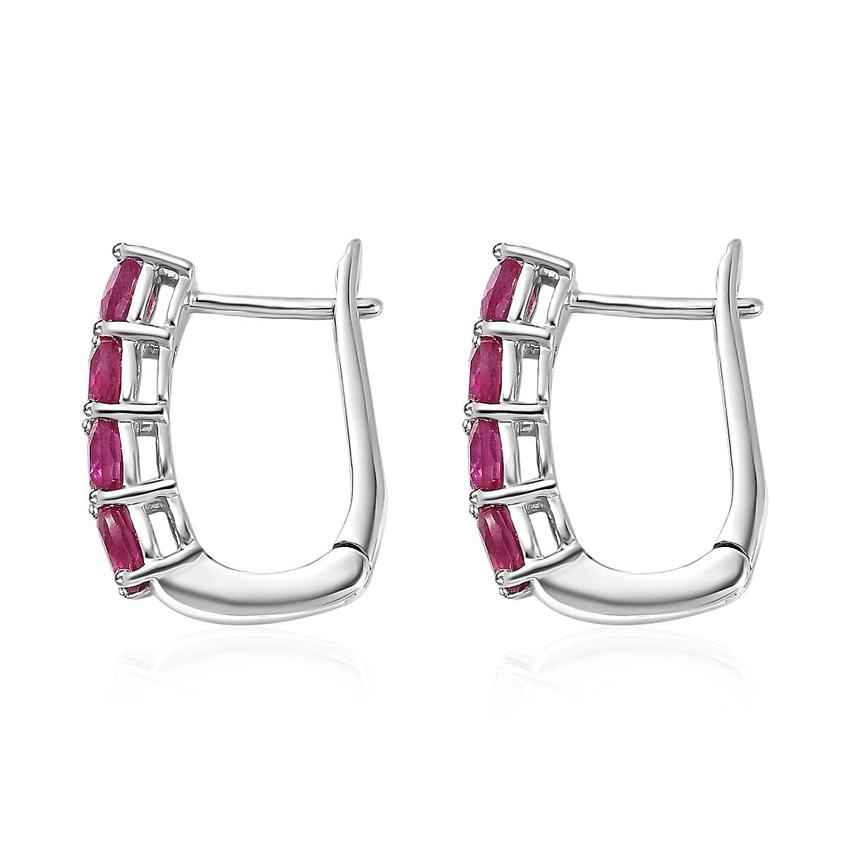 Niassa Ruby (FF) 2.15 ctw Earrings in Platinum Over Sterling Silver image number 3