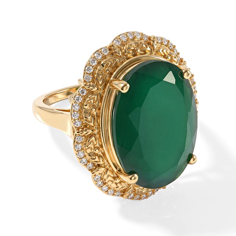 EverTrue Verde Onyx and White Zircon 14.80 ctw Verdant Bloom Ring in 18K YG Plated (Size 7.0)