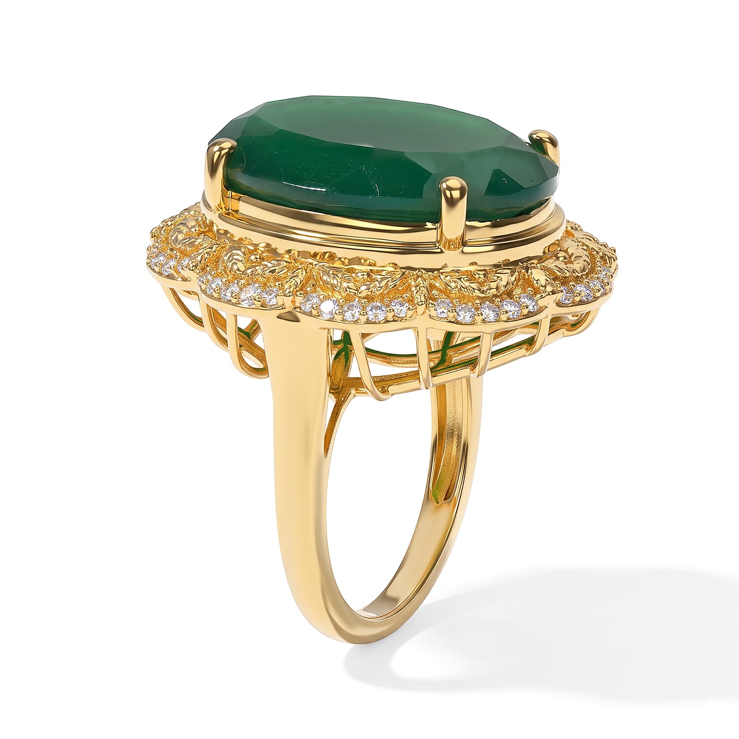 EverTrue Verde Onyx and White Zircon 14.80 ctw Verdant Bloom Ring in 18K YG Plated (Size 7.0)