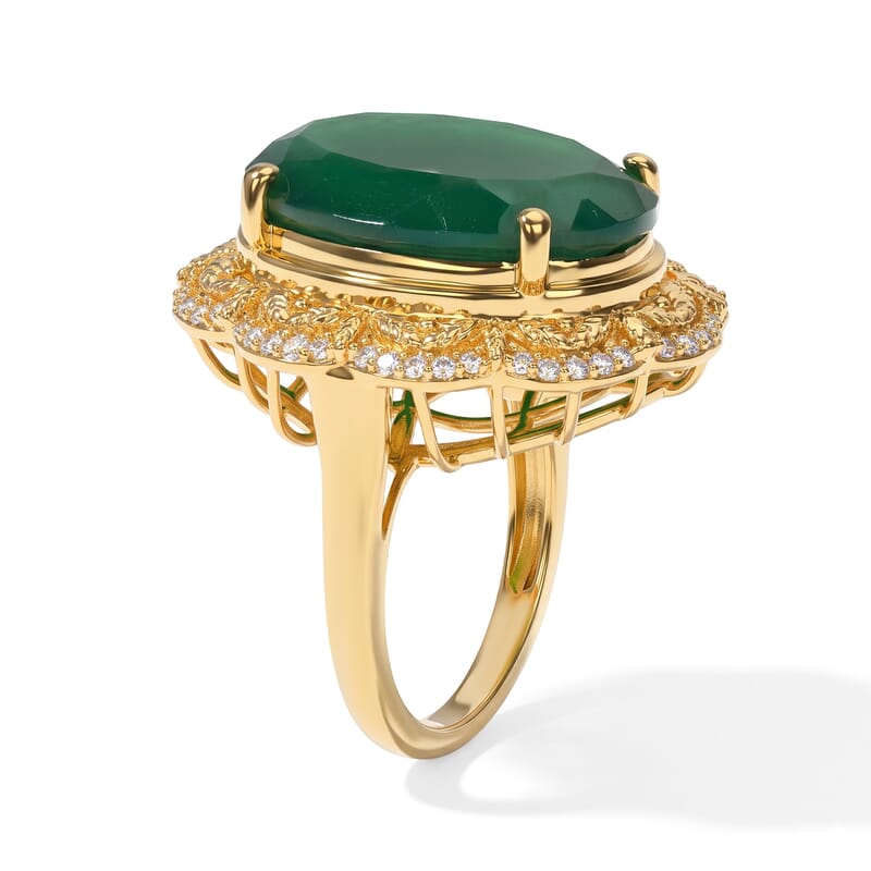 EverTrue Verde Onyx and White Zircon 14.80 ctw Verdant Bloom Ring in 18K YG Plated (Size 7.0)