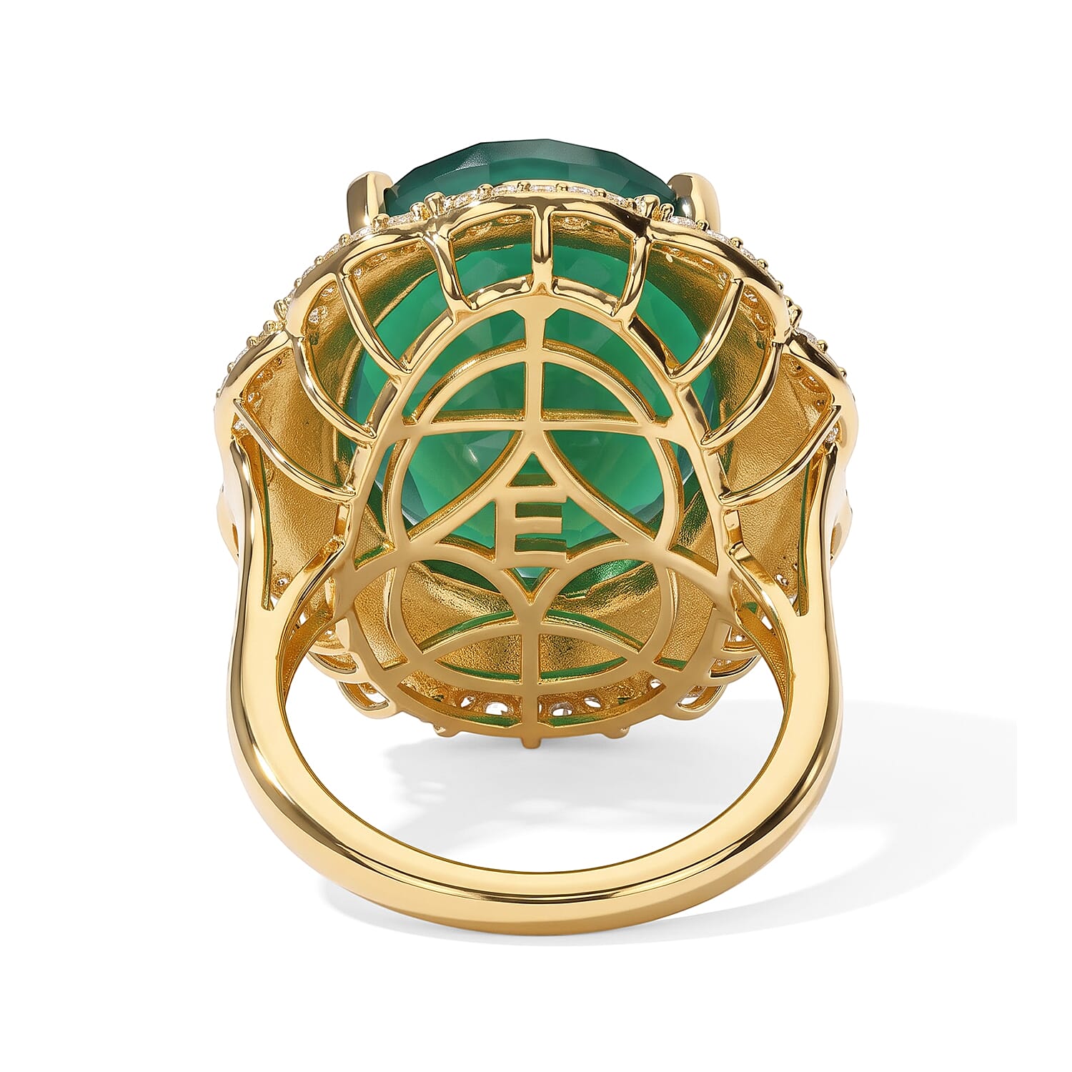 EverTrue Verde Onyx and White Zircon 14.80 ctw Verdant Bloom Ring in 18K YG Plated (Size 7.0)
