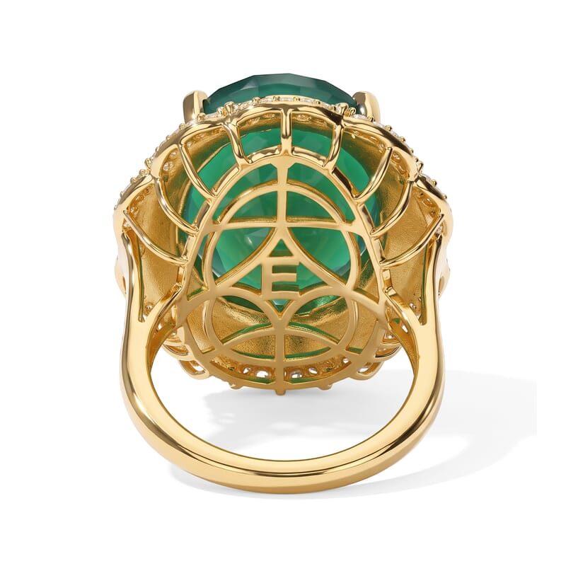 EverTrue Verde Onyx and White Zircon 14.80 ctw Verdant Bloom Ring in 18K YG Plated (Size 7.0)