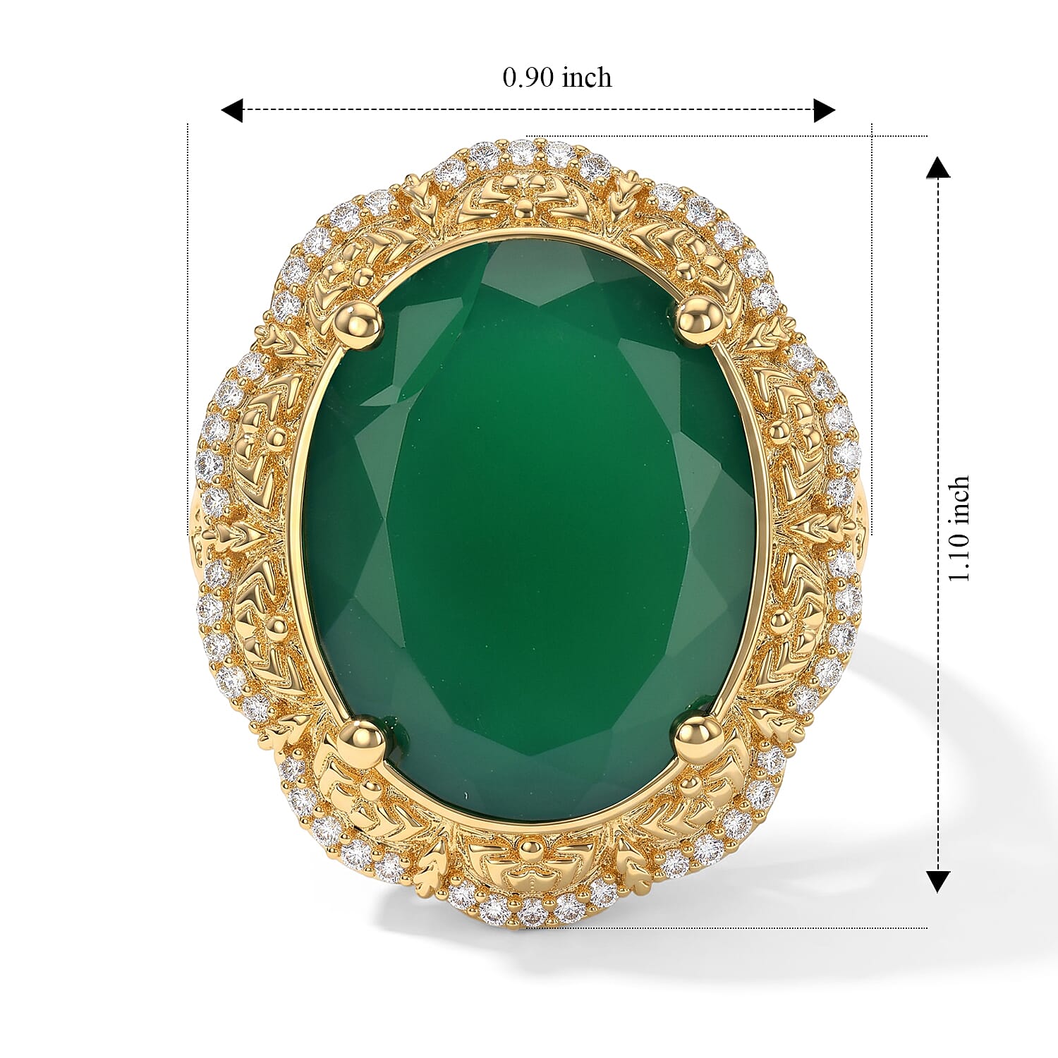 EverTrue Verde Onyx and White Zircon 14.80 ctw Verdant Bloom Ring in 18K YG Plated (Size 7.0)