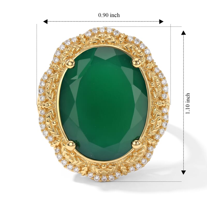 EverTrue Verde Onyx and White Zircon 14.80 ctw Verdant Bloom Ring in 18K YG Plated (Size 7.0)