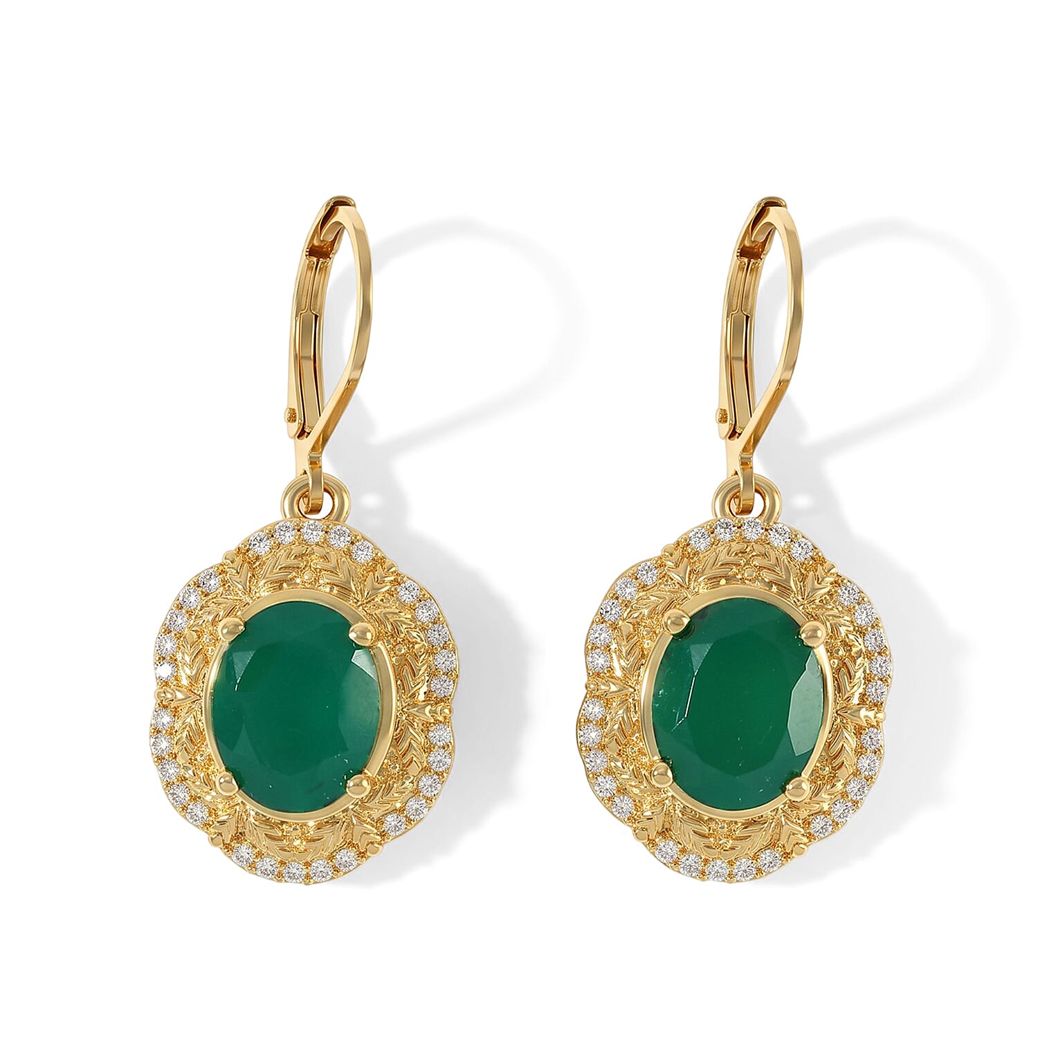 EverTrue Verde Onyx and White Zircon 5.50 ctw Verdant Bloom Earrings in 18K YG Plated