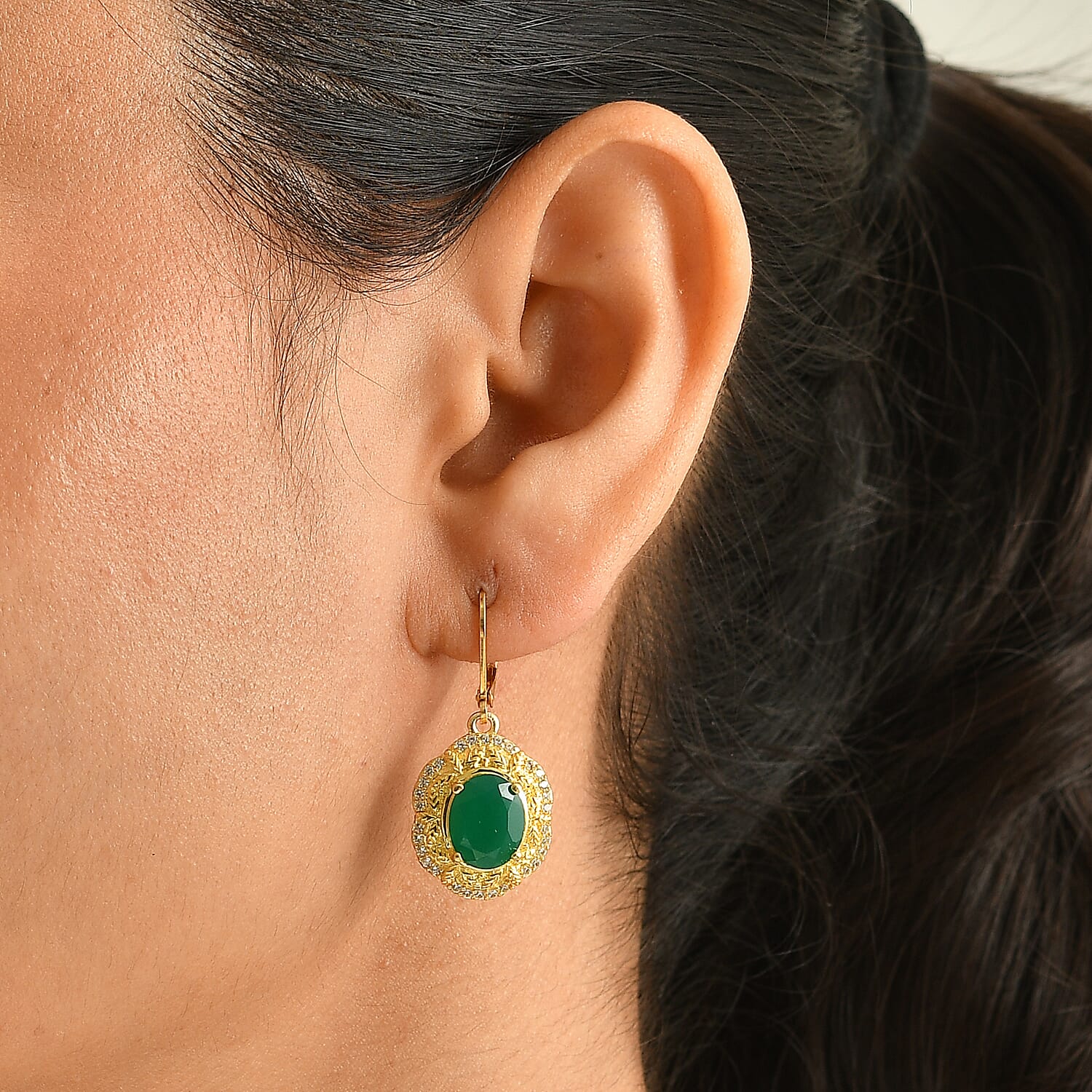 EverTrue Verde Onyx and White Zircon 5.50 ctw Verdant Bloom Earrings in 18K YG Plated