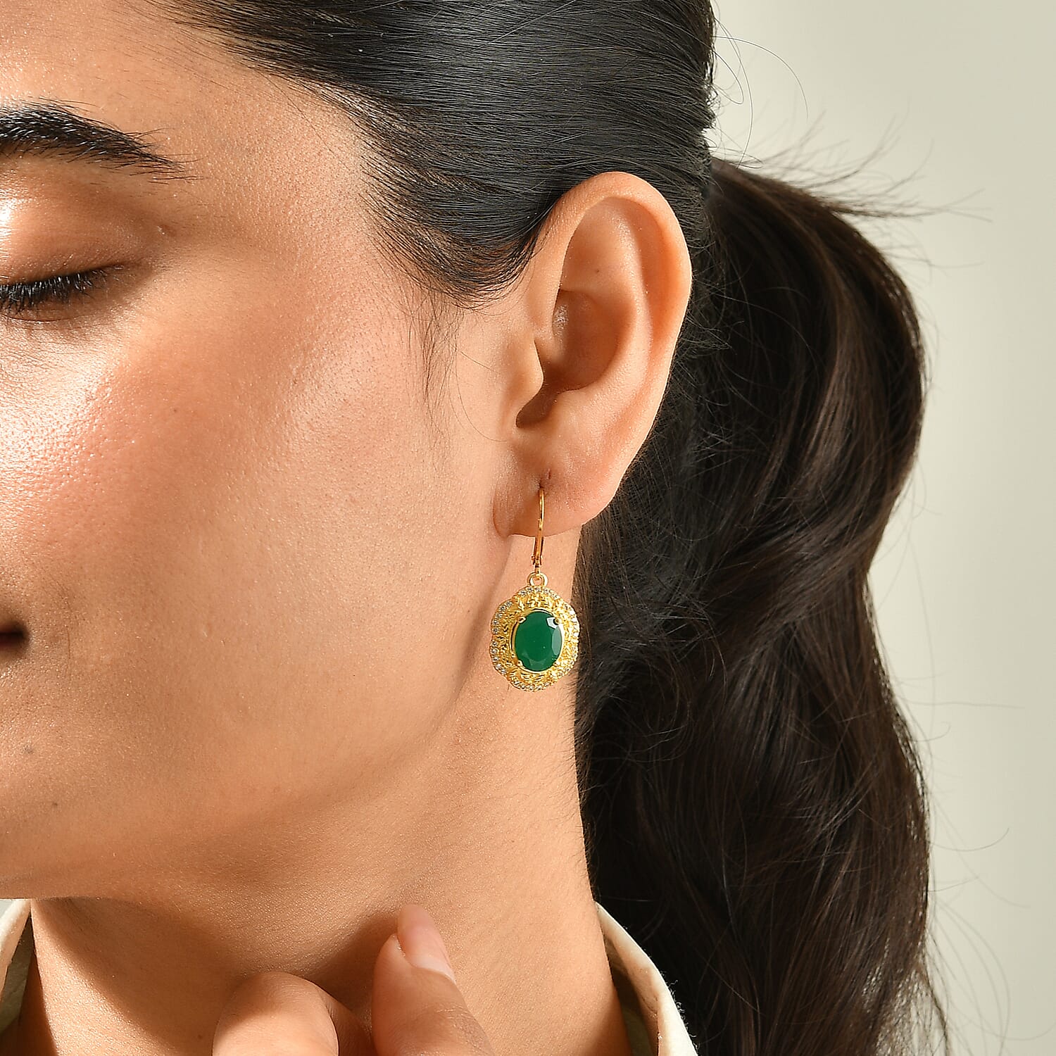 EverTrue Verde Onyx and White Zircon 5.50 ctw Verdant Bloom Earrings in 18K YG Plated