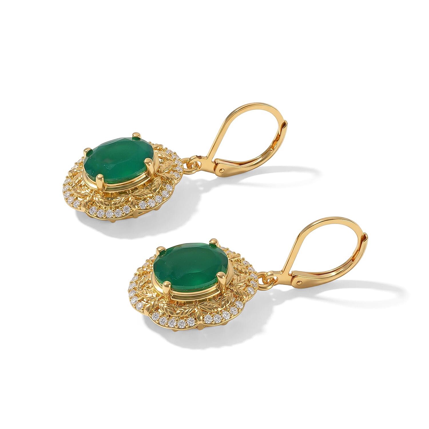 EverTrue Verde Onyx and White Zircon 5.50 ctw Verdant Bloom Earrings in 18K YG Plated