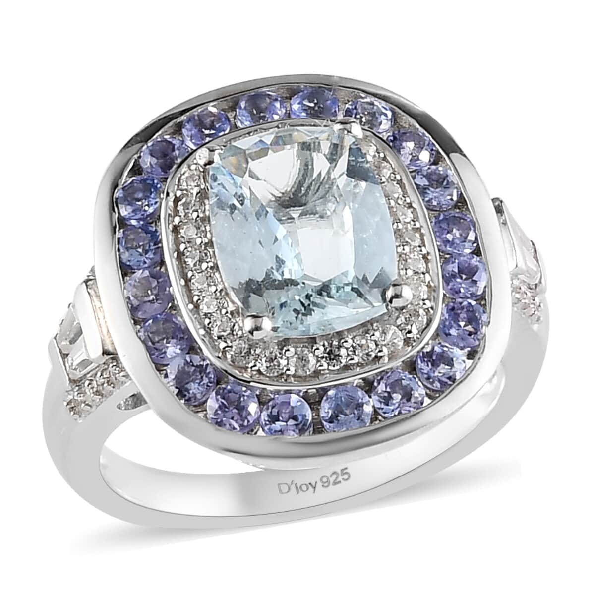 Espirito Santo Aquamarine and Multi Gemstone Double Halo Ring in Platinum Over Sterling Silver (Size 7.0) 3.25 ctw image number 0