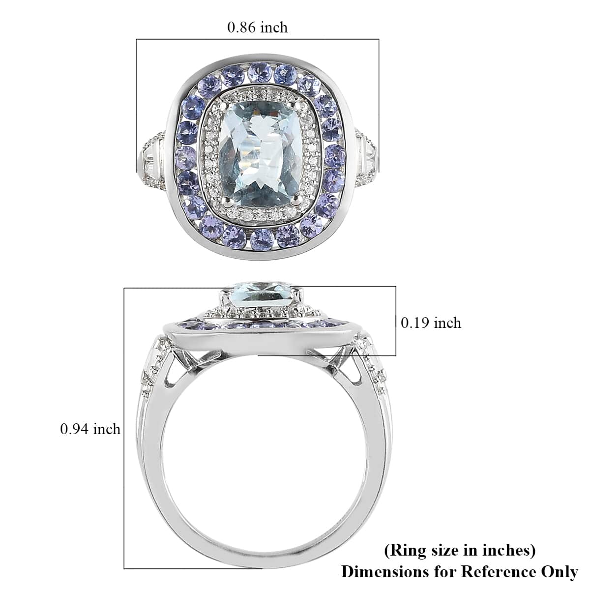 Espirito Santo Aquamarine and Multi Gemstone Double Halo Ring in Platinum Over Sterling Silver (Size 7.0) 3.25 ctw image number 5