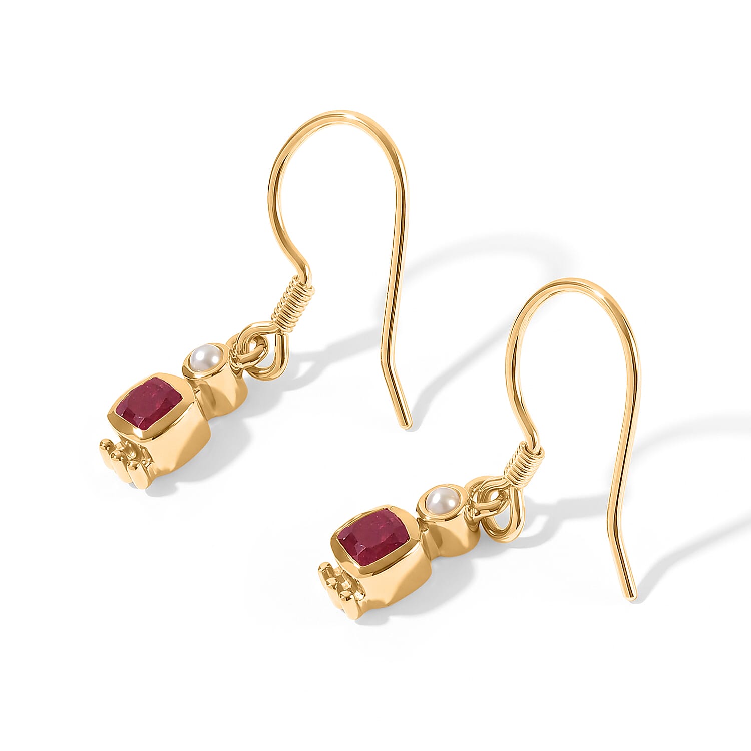 Rachel Roy Niassa Ruby (FF) and Fresh Water Pearl 1.00 ctw Earrings in 18K Vermeil Yellow Gold Over Sterling Silver