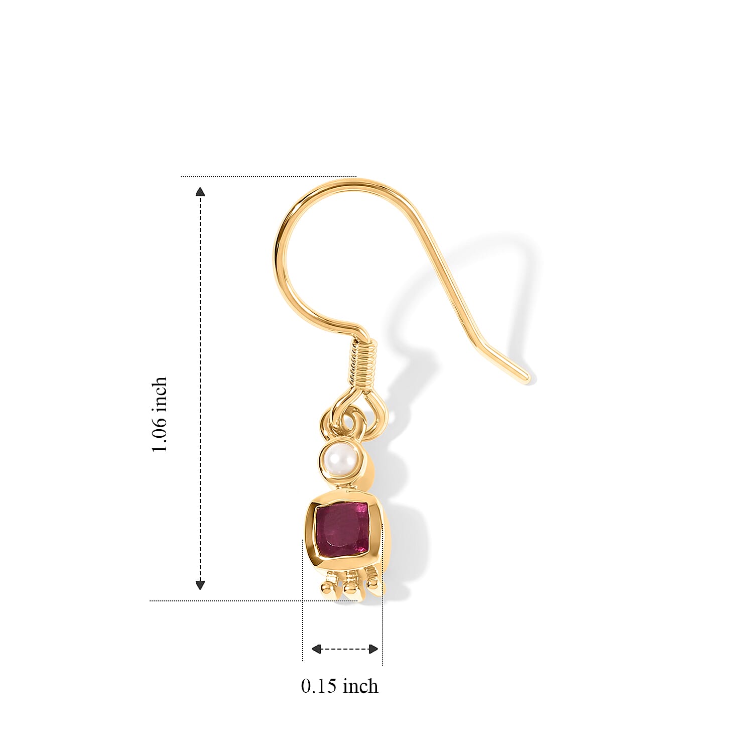 Rachel Roy Niassa Ruby (FF) and Fresh Water Pearl 1.00 ctw Earrings in 18K Vermeil Yellow Gold Over Sterling Silver