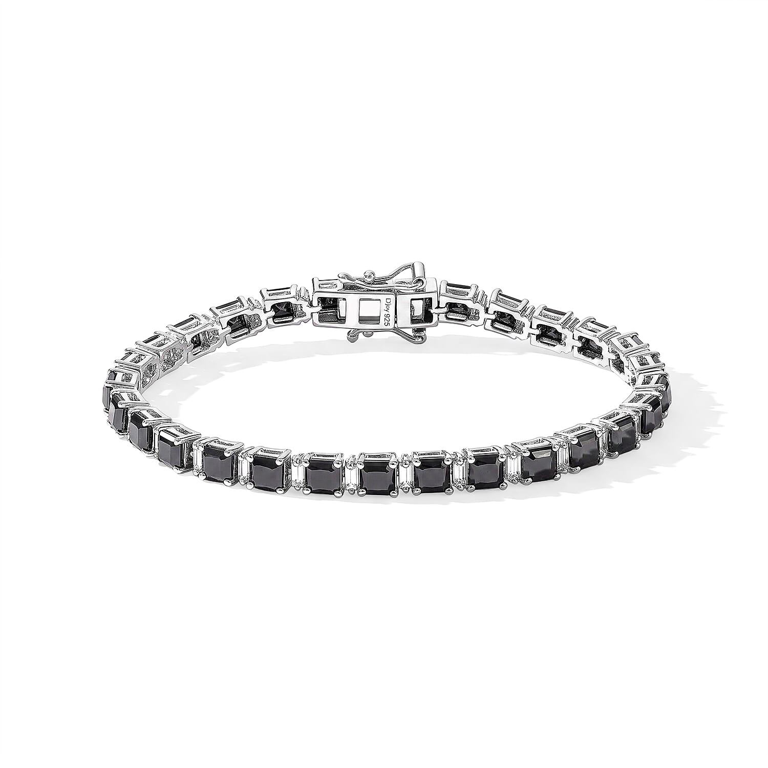 D'Joy Black and White Moissanite 11.15 ctw Bracelet in Rhodium Over Sterling Silver (6.50 In)