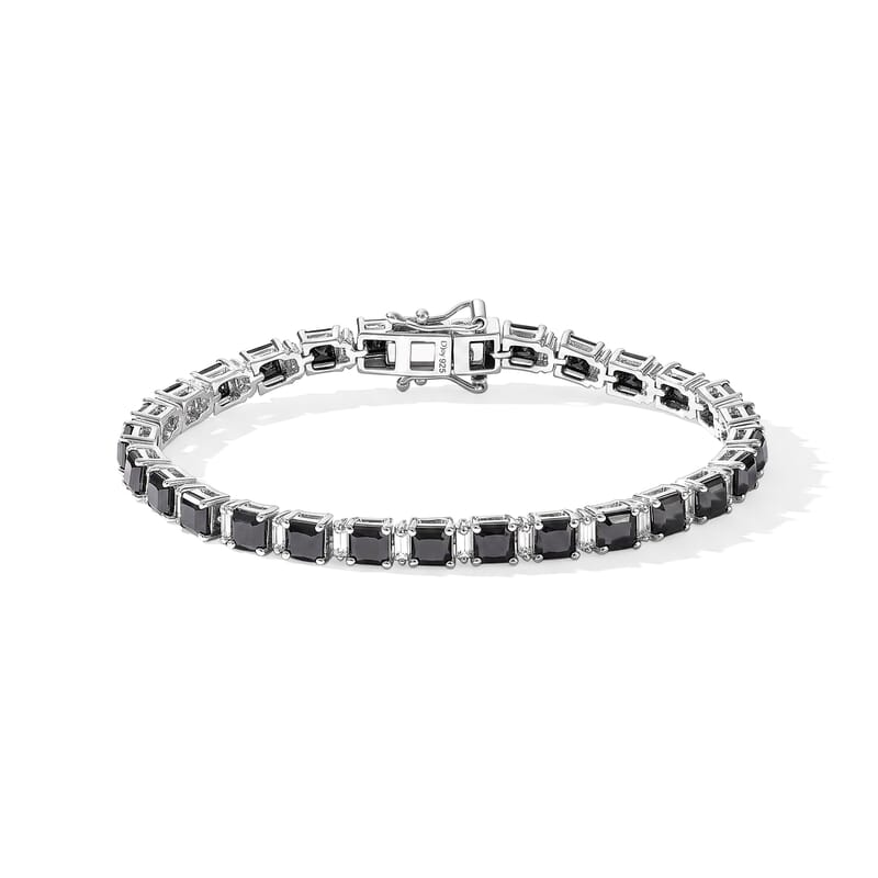 D'Joy Black and White Moissanite 11.15 ctw Bracelet in Rhodium Over Sterling Silver (6.50 In)
