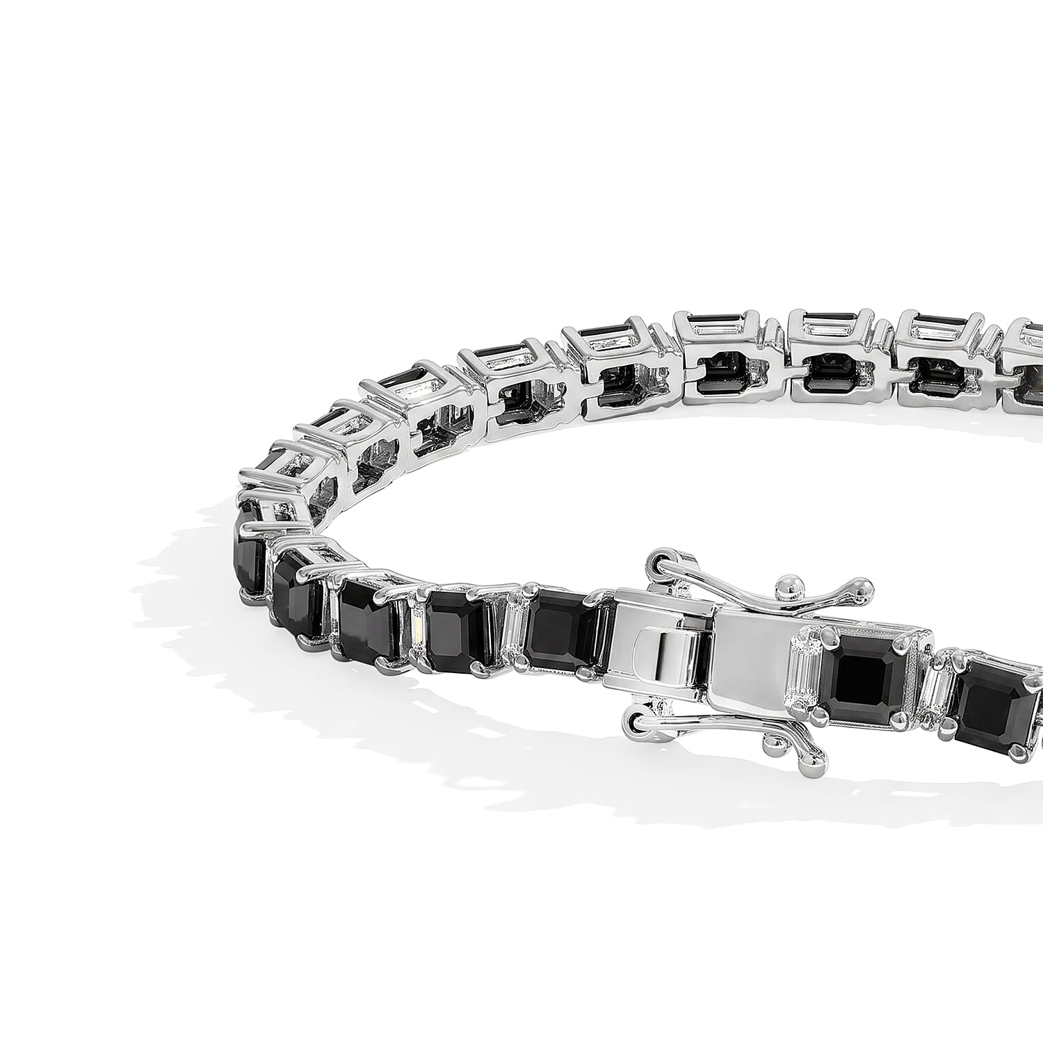 D'Joy Black and White Moissanite 11.15 ctw Bracelet in Rhodium Over Sterling Silver (6.50 In)