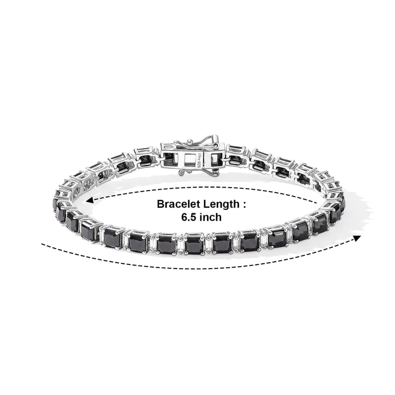 D'Joy Black and White Moissanite 11.15 ctw Bracelet in Rhodium Over Sterling Silver (6.50 In)
