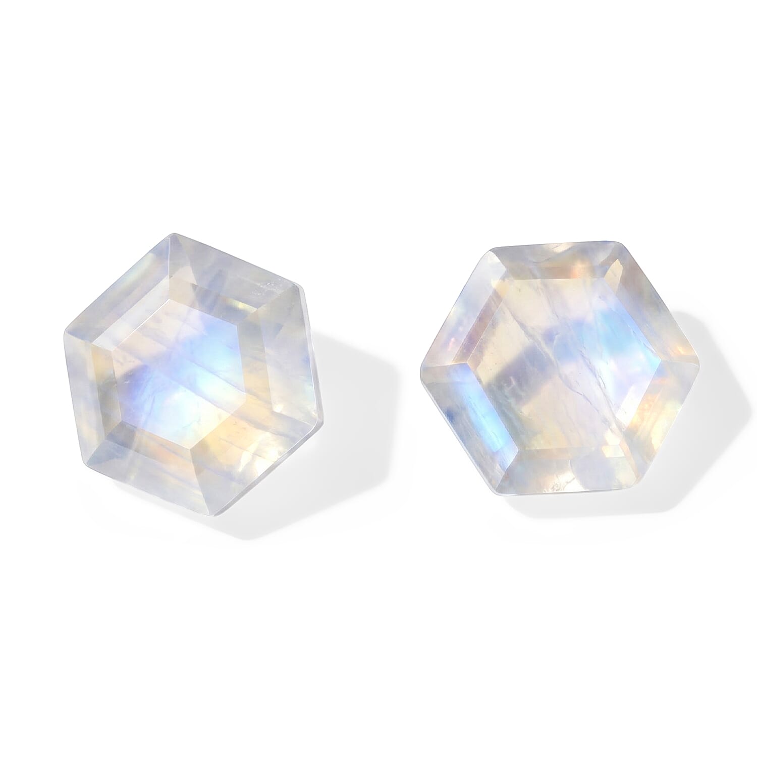 Rainbow Moonstone Set of 2 (Hex 6 mm) 1.71 ctw